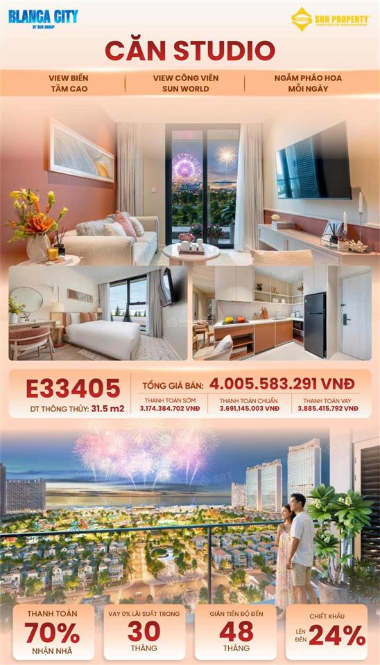 Bán căn studio tầng cao view trực diện pháo hoa và biển giá chỉ 3 tỷ 174