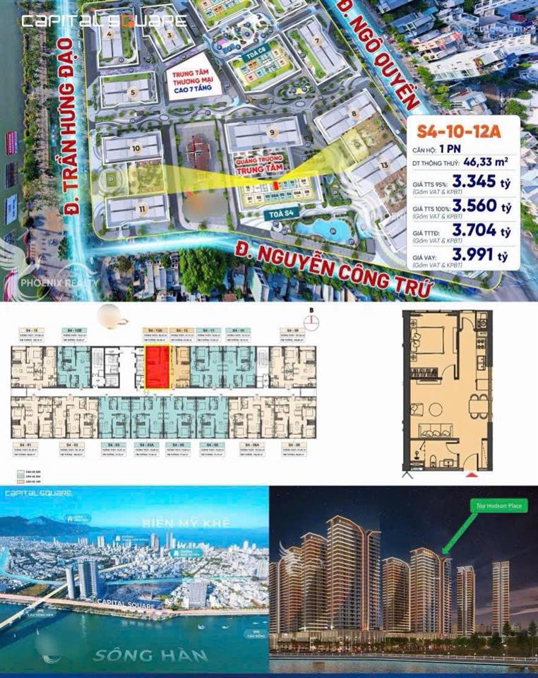 Giá hời đn  hàng nổi bật  dự án capital square  căn 1pn 46m2 tầng 10 giá chỉ 3.3 tỷ