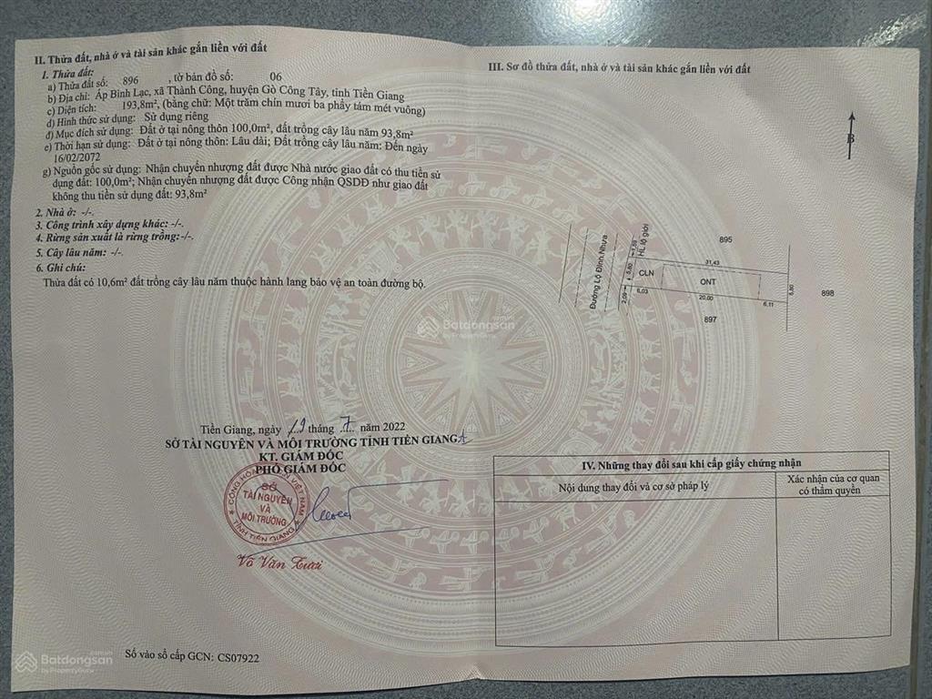 Chủ bán lô đất mặt tiền đường 8m, gò công tây