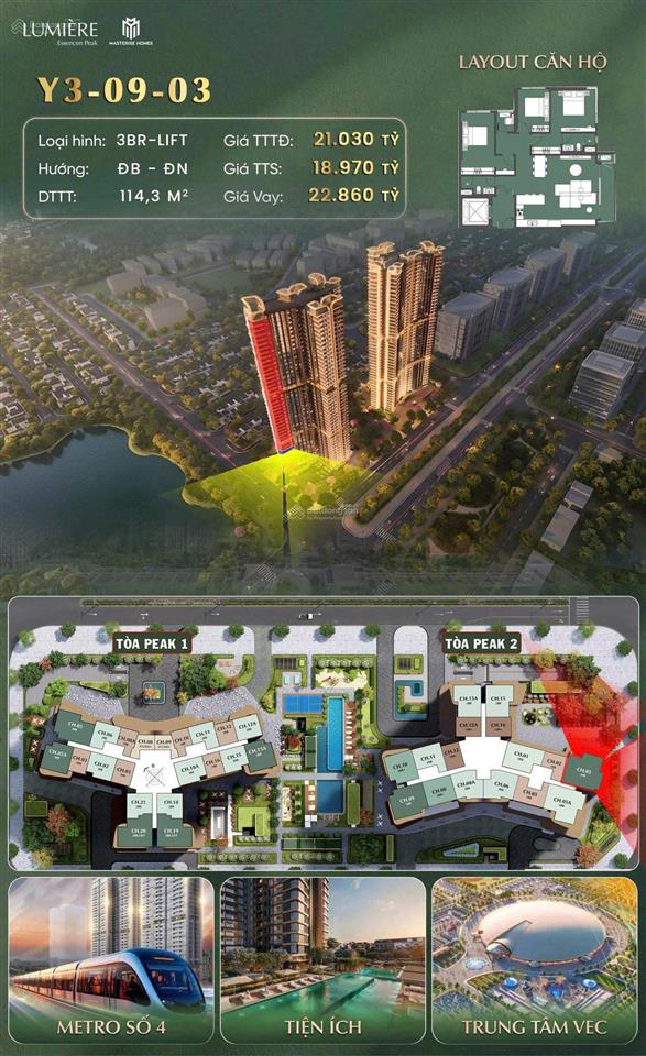 Căn hộ 3pn  góc  hiếm  view hồ wonder wave | lumiere essence cổ loa