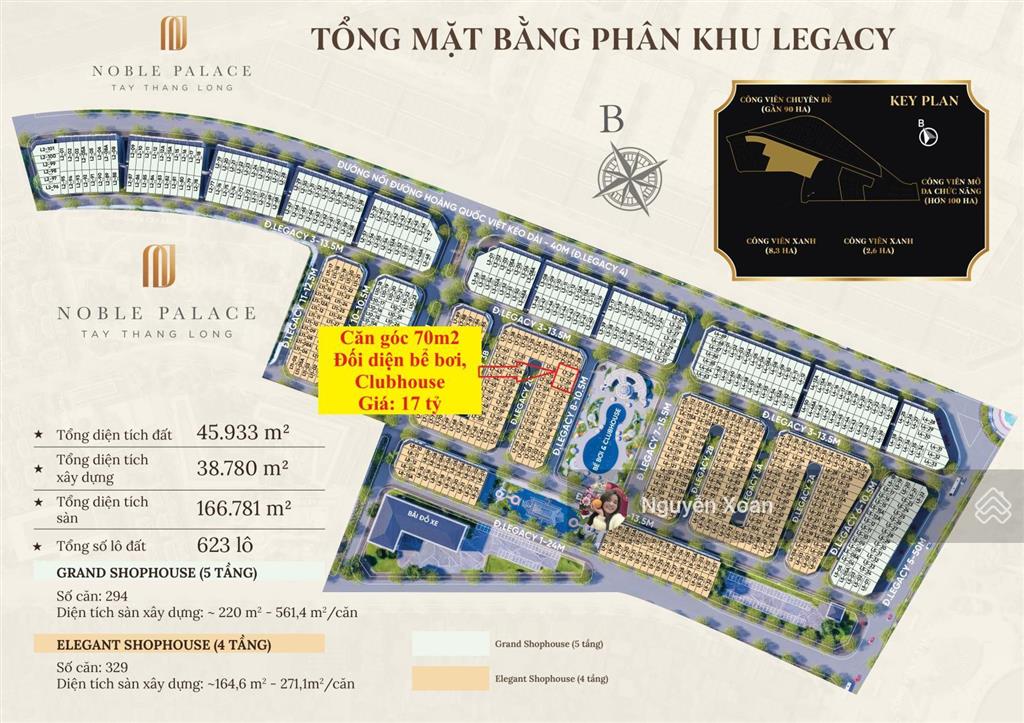 Căn góc 70m² hướng đông nam mặt bể bơi dự án noble palace tây thăng long. giá 16 tỷ 373
