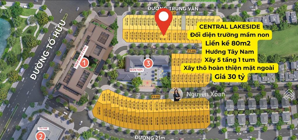 Bán shophouse central lakeside tố hữu  80m  5 tầng 1 tum  giá 30 tỷ  3 mặt hồ