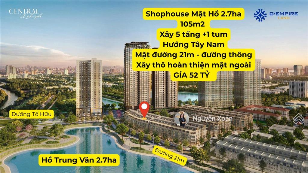 Bán căn mặt hồ trung văn, 105m2 6 tầng taseco trung văn  central lakeside giá 52 tỷ bg t12.2026