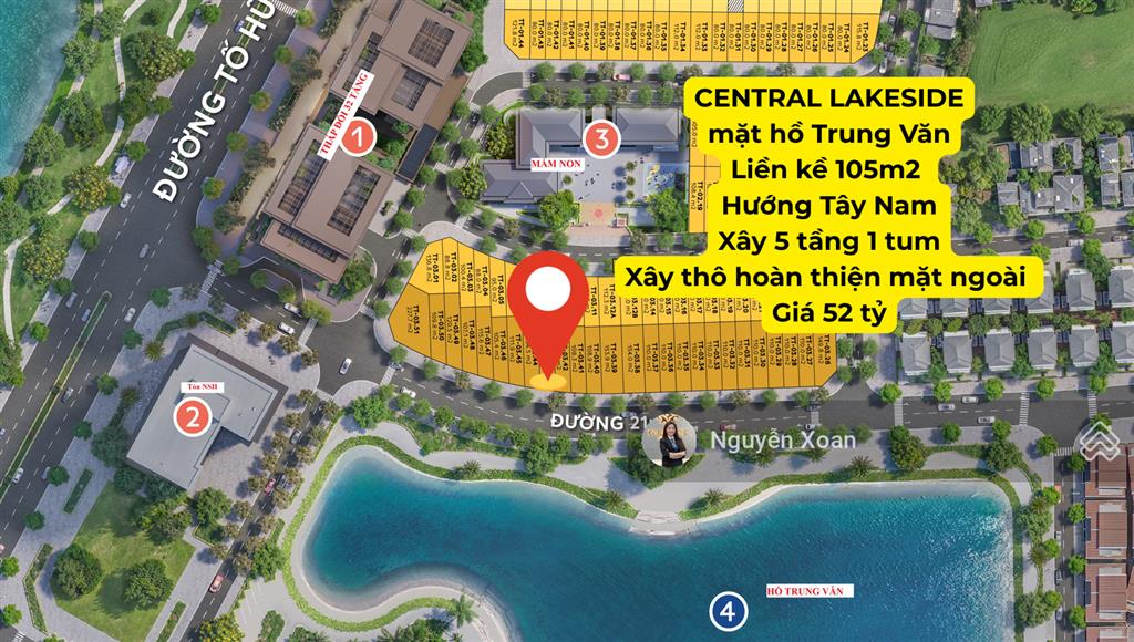 Bán căn mặt hồ trung văn, 105m2 6 tầng taseco trung văn  central lakeside giá 52 tỷ bg t12.2026
