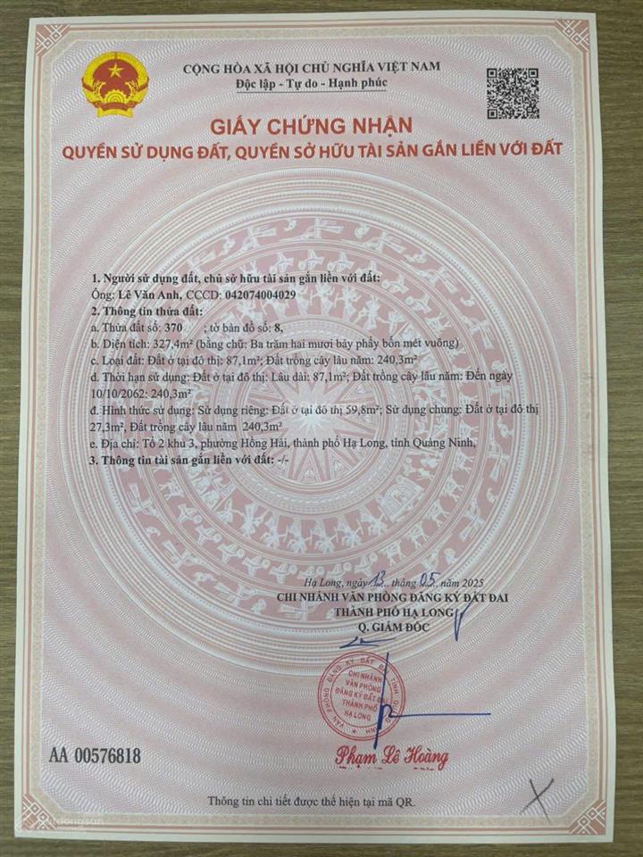 Bán ô đất trung tâm phường hạ long, tp quảng ninh. giá 1,95 tỷ có thương lượng
