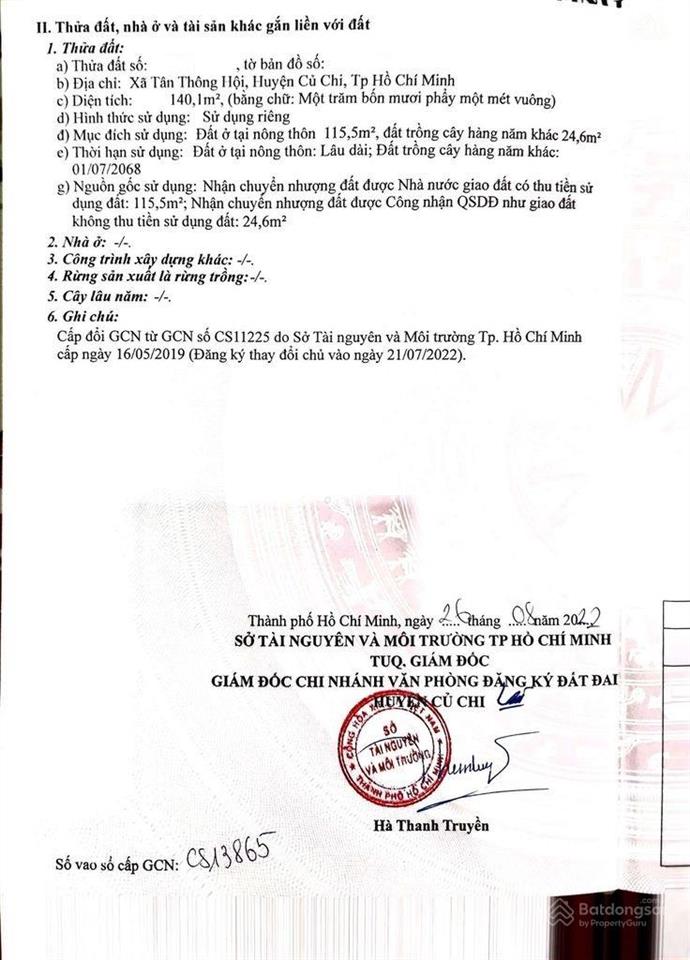 Bán gấp lô đất (6x23) để xoay sở. gía 1 ty 100 trieu, cách ql22 chỉ 300m. xã tân thông hội, củ chi