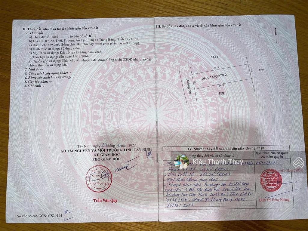 Chính chủ kẹt tiền bán lô đất giá rẻ  800 triệu. ngay ngã tư an bình, đặng văn trước.dt 380m2,shr