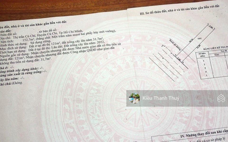 Bán lỗ lô đất 152m2. ngay trung tâm thị trấn, củ chi. đ. nguyễn văn khạ, shr