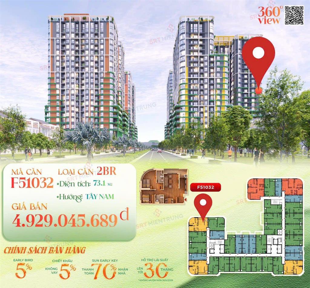 Suất nội bộ  căn góc 2pn view sông & pháo hoa fours tower đà nẵng