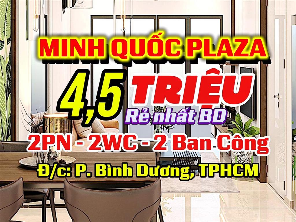 Cho thuê căn hộ minh quốc plaza phường bình dương, nội thất cơ bản, nhà mới, ở ngay, giá 4,5 triệu