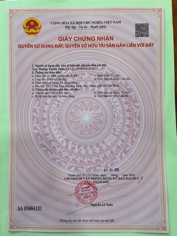 Bán nhà 55/37 tây lân bình tân  hẻm 8m  chính chủ
