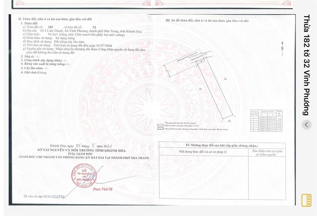 Bán đất vĩnh phương  nha trang (phường bắc nha trang), quy hoạch thổ cư | giá chỉ 1,3 tỷ