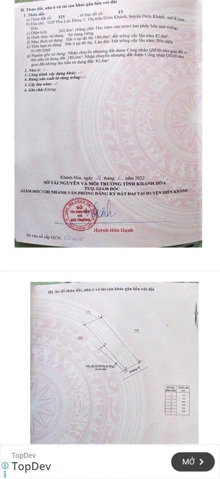 Đất trung tâm thị trấn diên khánh, giá hời thị trường chỉ 9,7tr/m2