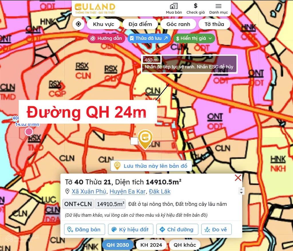Bán đất nền tại xã xuân phú, ea kar, đắk lắk, giá 500 triệu, diện tích 2146 m2