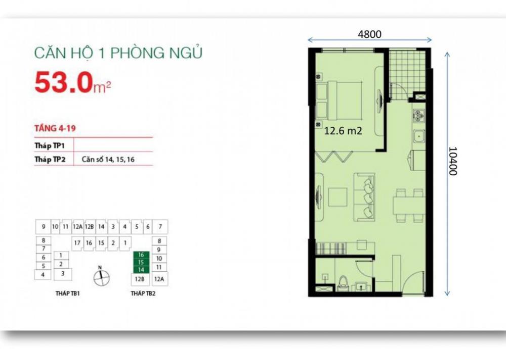 Chuyển nhượng nhanh căn hộ 1pn, 1wc tại the botanica, tân bình, 3,99 tỷ, 53m2