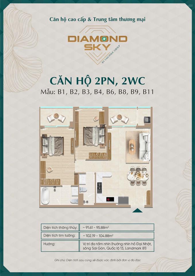 Bán căn hộ cao cấp diamond sky tại khu đô thị vạn phúc city, 13 tỷ, 102 m2