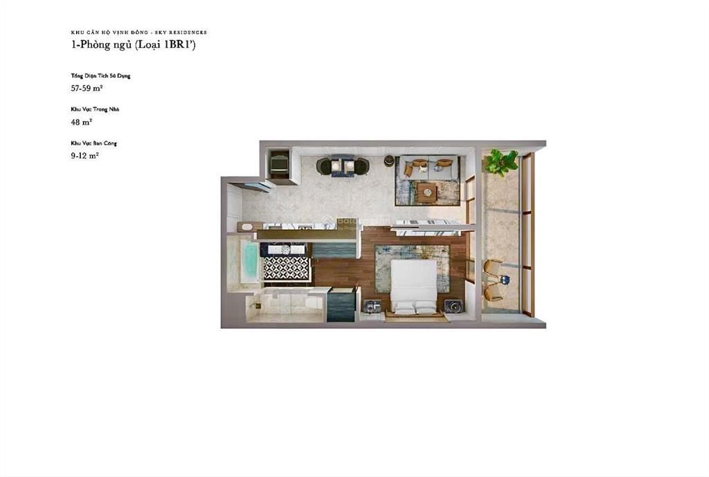 Bán căn hộ 1 phòng ngủ lợi nhuận 636tr/năm. tầng cao góc view đẹp