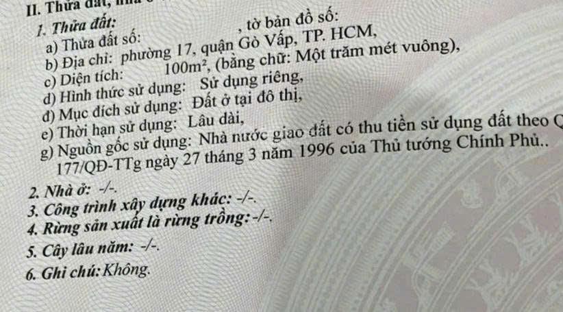 Bán đất đường 10m dt 5x20m,công nhận 100m2 nguyễn oanh phường 17gò vấp,gần chung cư osimi.