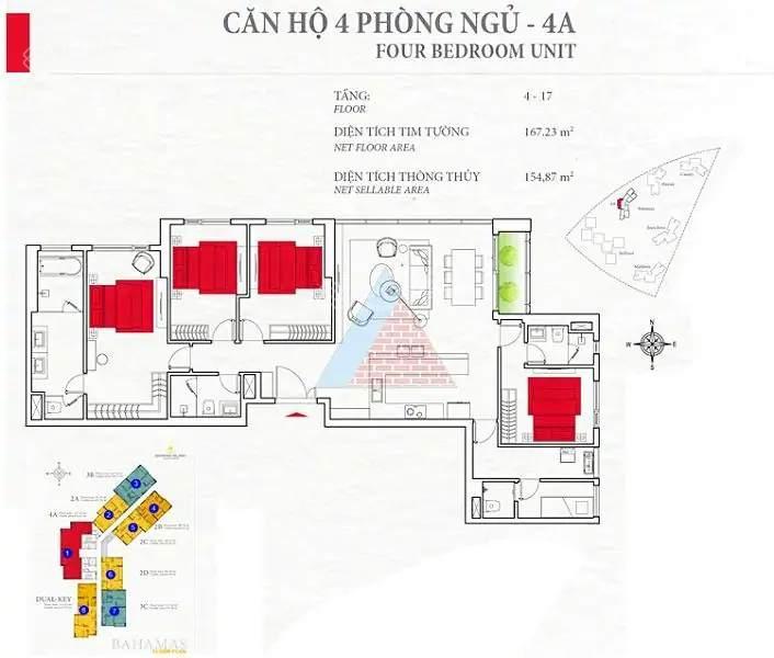 Đảo kim cương cho thuê căn hộ tháp bahamas với 4 phòng ngủ nội thất đầy đủ view sông trực diện