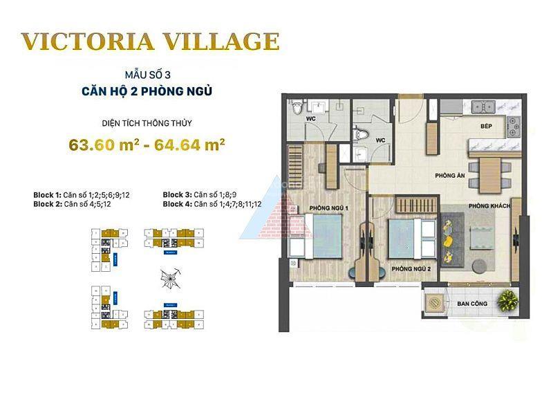 Cho thuê căn hộ tại victoria village thuộc block 1 gồm 2 phòng ngủ view sông soài rạp