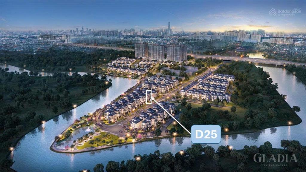 Biệt thự song lập 216m2(9x24) ,4 tầng,mặt tiền đường 25m, khu compound vip quận 2  gladia