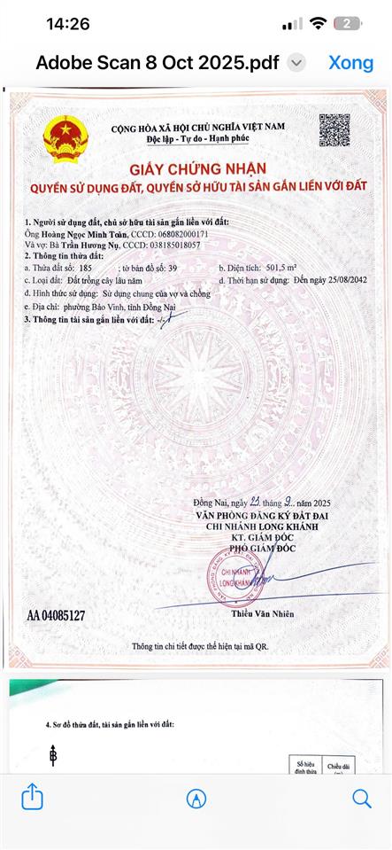 Chính chủ bán gấp 500m² đất đẹp mặt tiền bảo vinh, long khánh