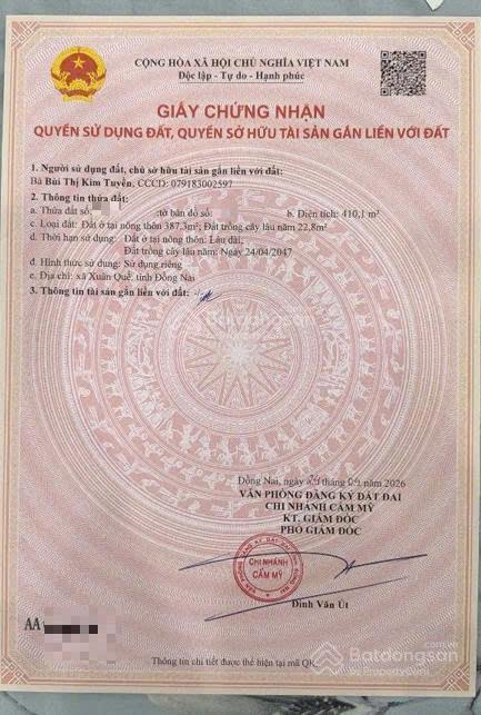 Đất ở, sát chợ sông ray, sát quốc lộ, đường mới 410m2