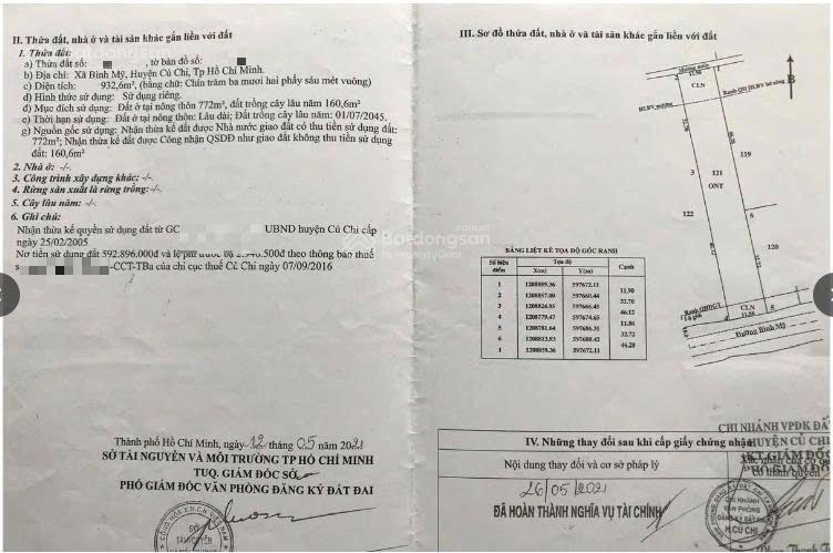 Bán đất 933m2 có sẵn 772 m2 thổ cư giá 38,25 tỷ tại đường bình mỹ xã bình mỹ huyện củ chi