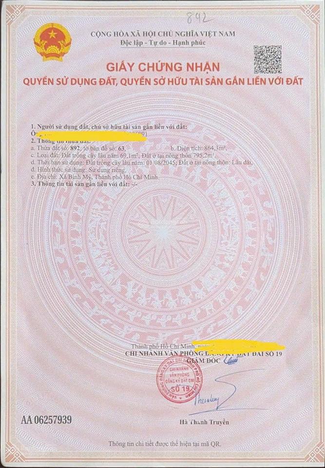 Bán đất 864m2 có sẵn 795 m2 thổ cư giá 23.33 tỷ tại đường hà duy phiên xã bình mỹ huyện củ chi hcm