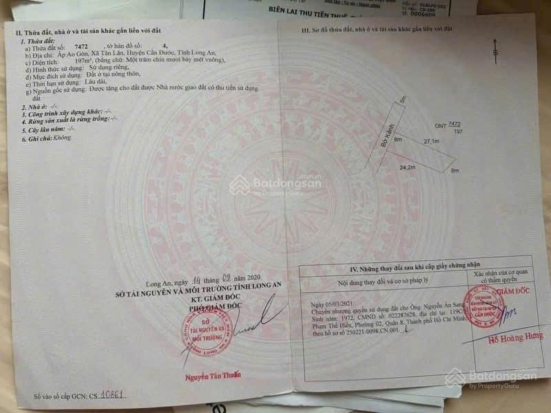Bán gấp 197m2 đất thổ mặt tiền đường bờ kênh ô tô chạy giá 990 triệu
