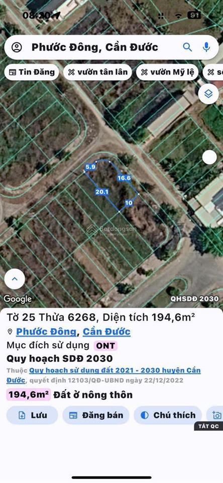 Chủ ngộp bán lô góc 200m2 trong kdc phước đông, mặt tiền ql50 giá 1 tỷ 600 triệu