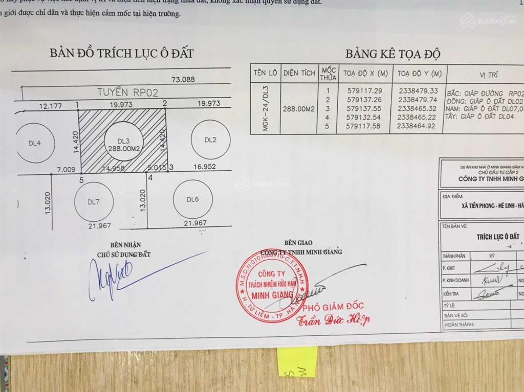 Chính chủ cần bán bt minh giang đầm và  mê linh. giá đất 28 tr/m2