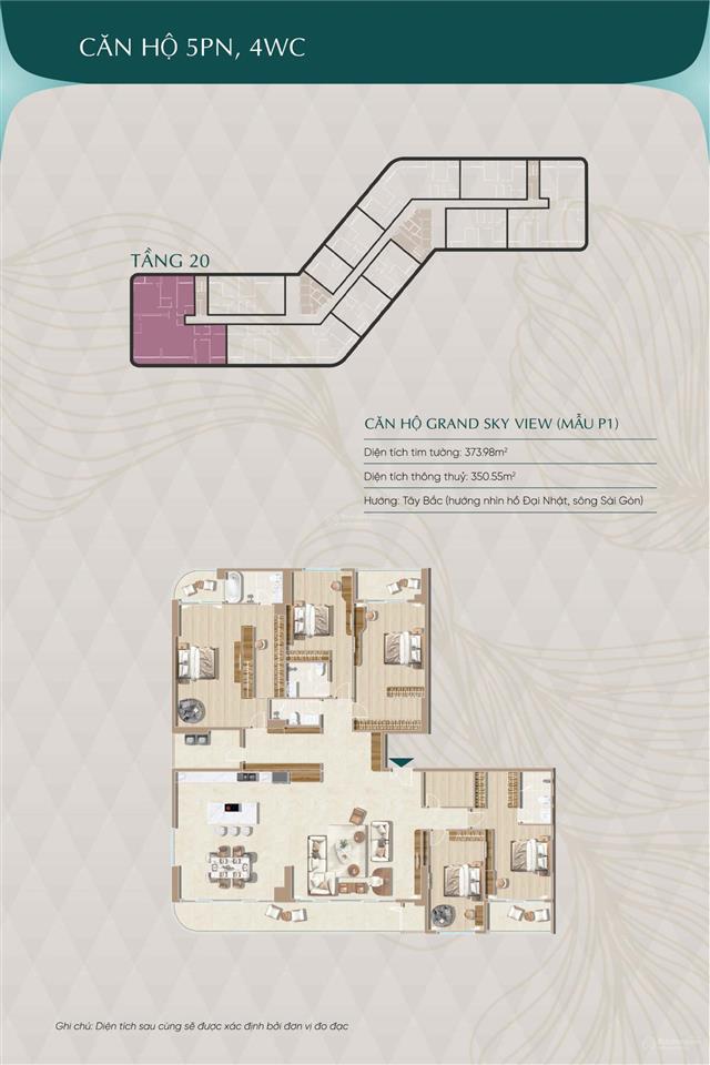 Penthouse 5pn 350m2 duy nhất từ chủ đầu tư vạn phúc block có tttm view nhạc nước diamond sky căn hộ