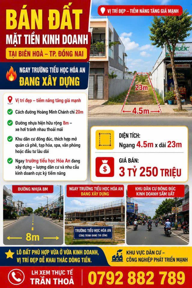 BÁN ĐẤT MẶT TIỀN KINH DOANH – TẠI BIÊN HOÀ TP. ĐỒNG NAI. LH:0792881789.