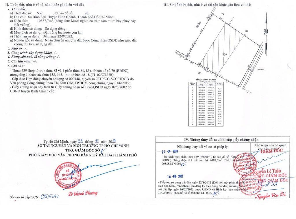 BÁN ĐẤT XÃ BÌNH LỢI - BÌNH CHÁNH, 10.387M2 SẴN 2 SỔ HỒNG CHỈ 2 TỶ/1000M2. LH:0978435476.