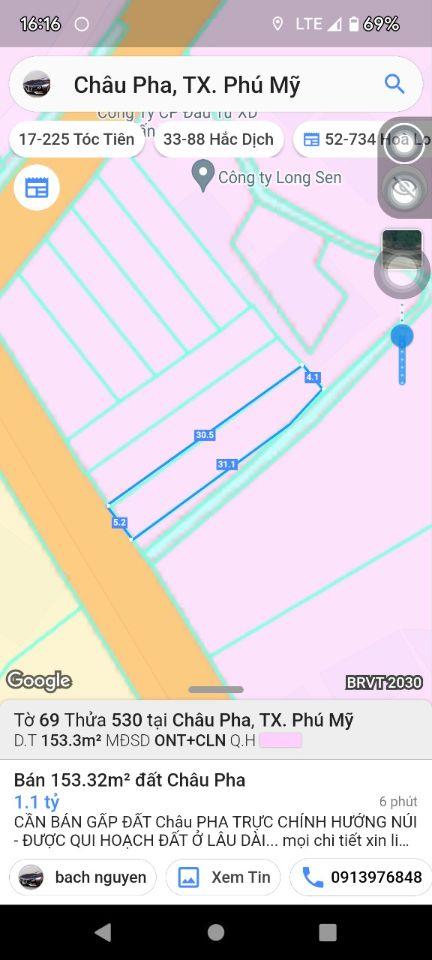 BÁN ĐẤT TẠI CHÂU PHA-TPHCM, DT 153M2 SHR 1,2TỶ. LH:0913976848 - A TOẠI (CHÍNH CHỦ)