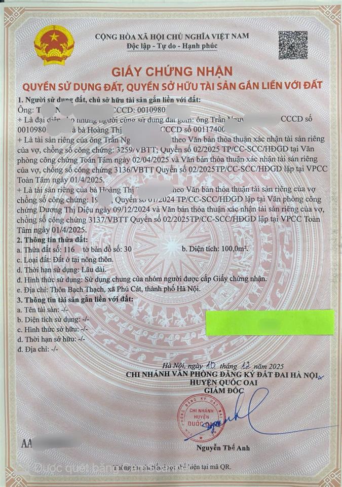 Rẻ hơn 400 triệu  bán rẻ lô đất 100m2 tại hòa lạc cần tiền trả lãi