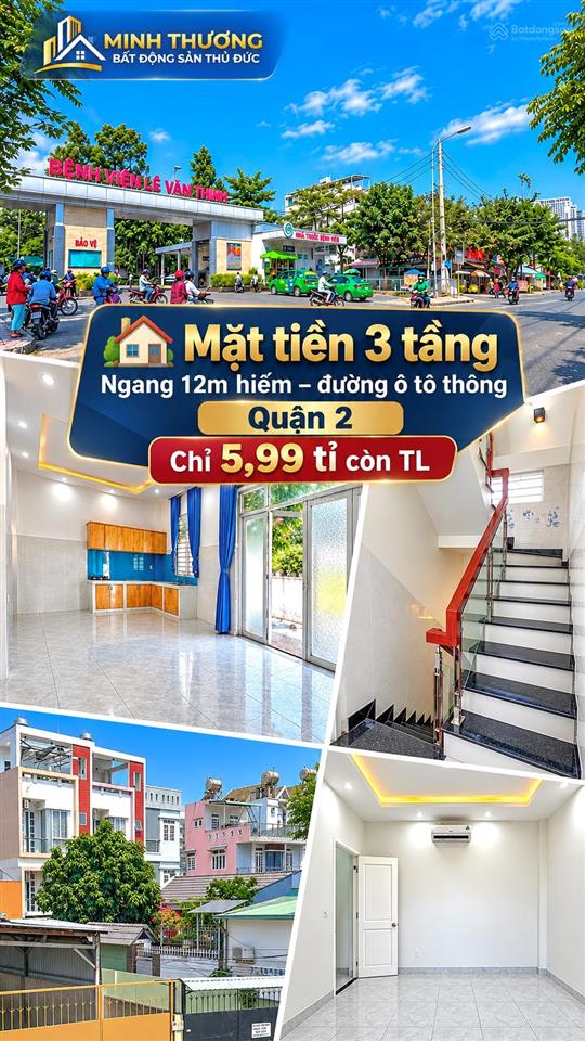 Mặt tiền 3 tầng  ngang 12m hiếm  đường ô tô thông  quận 2