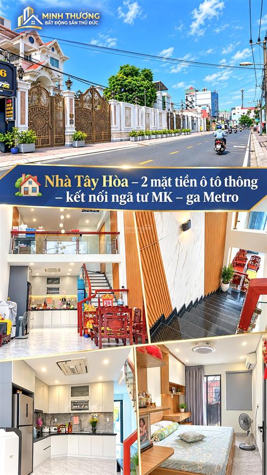 Nhà tây hòa  2 mặt tiền  ô tô thông  kết nối ngã tư mk  ga metro