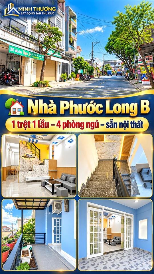 Nhà phước long b  1 trệt 1 lầu  4 phòng ngủ  sẵn nội thất