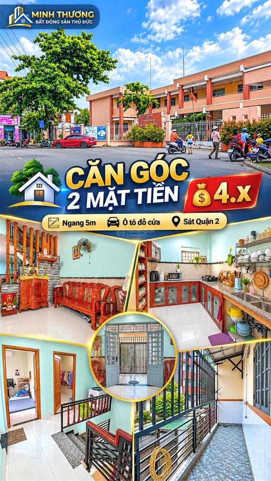 Căn góc 2 mặt tiền  ngang 5m  ô tô đỗ cửa  sát quận 2