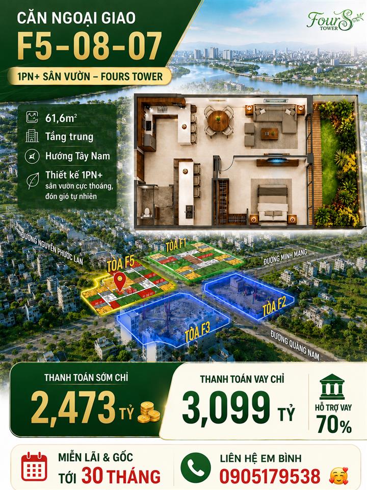 Căn sân vườn 61,6m ngoại giao siêu hiếm tt sớm chỉ 2,473 tỷ