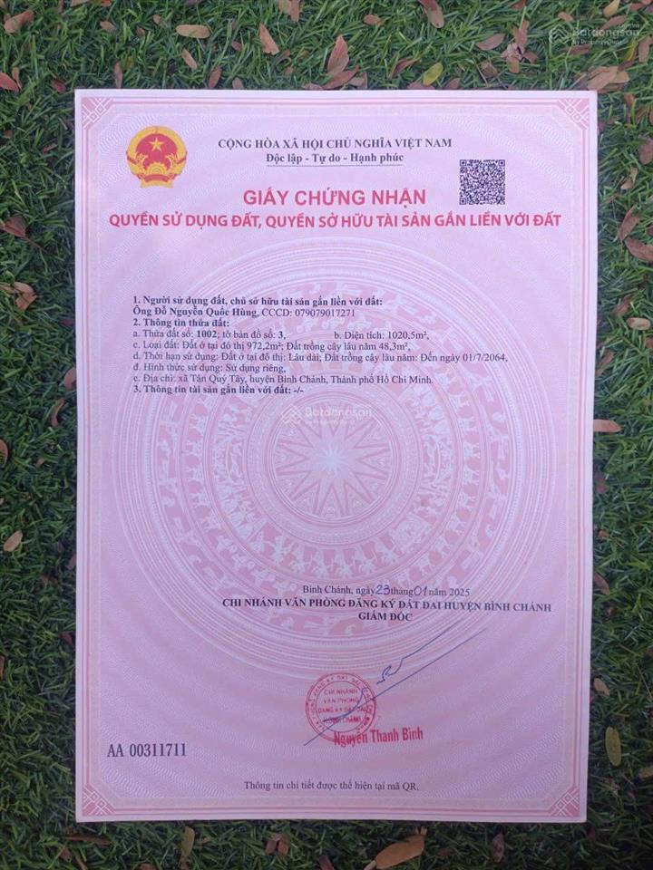 Chính chủ bán 1000 m² thổ cư  đất mặt tiền t11  tân quý tây  ngang 17 mét  nở hậu