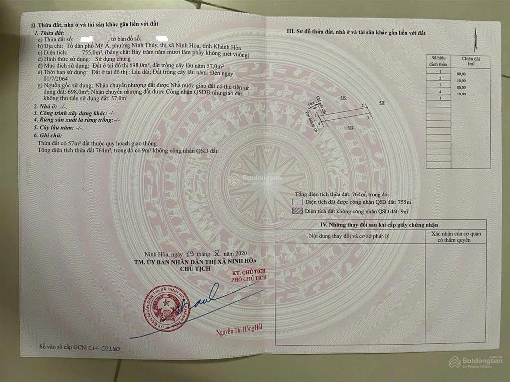 Cần bán đất mặt tiền đường Lê Hồng Phong - phường Đông Ninh Hòa