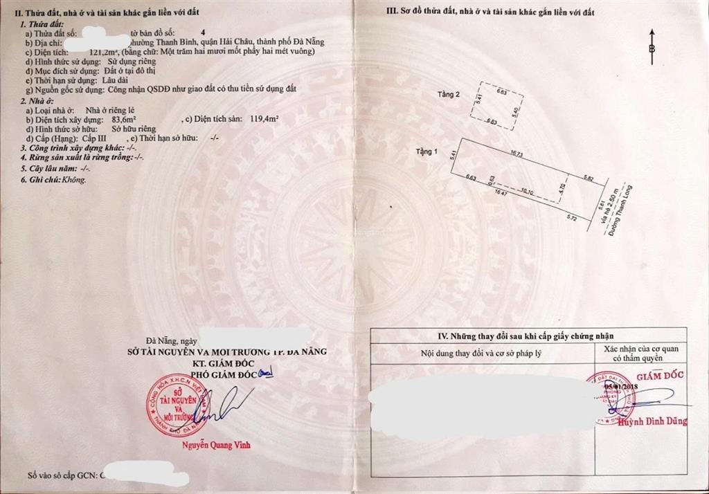 Bán nhà đất mặt tiền tại Thanh Long, Hải Châu, Đà Nẵng 14,7 tỷ - 121,2 m2 - Đông Nam