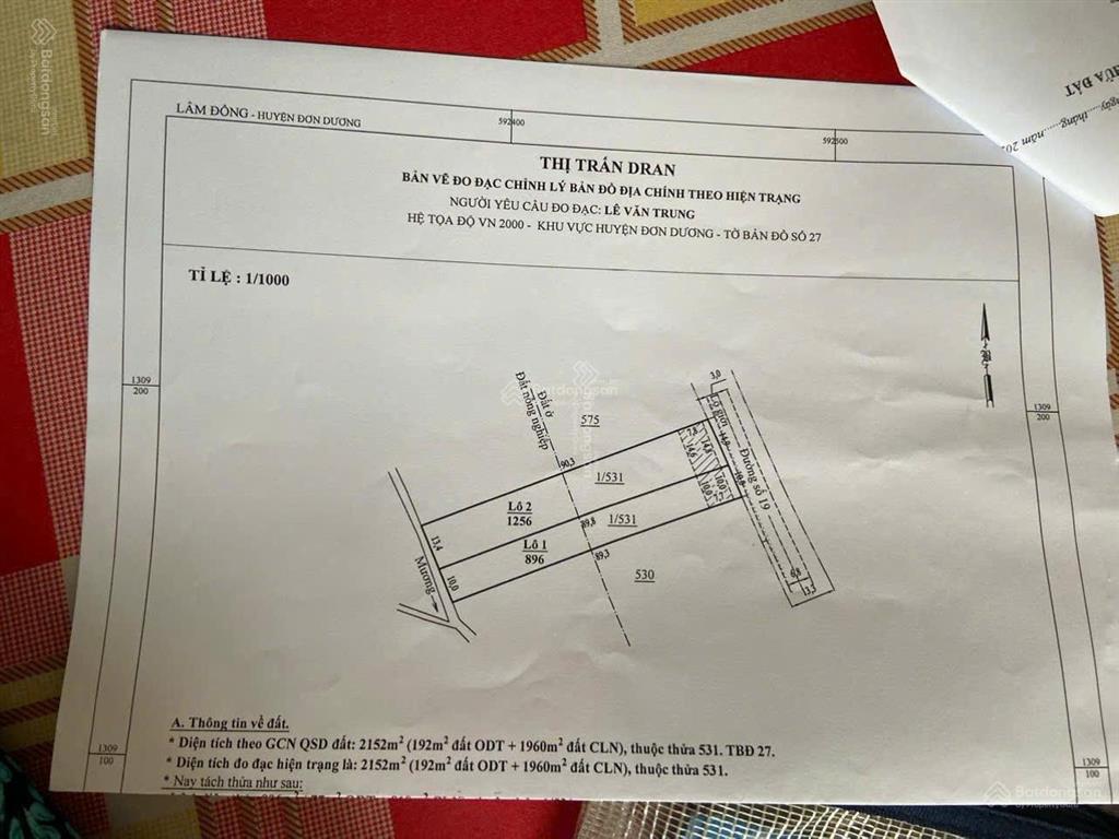 Bán đất gấp tại thị trấn d'ran, 350 triệu, 2160 m2, sổ đỏ + thổ cư có hết