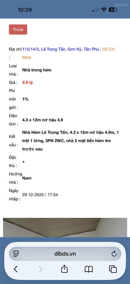 Bán nhà hẻm 12m chế lan viên tân phú dt 5m x 15m nhà c4 giá 8,79 tỷ