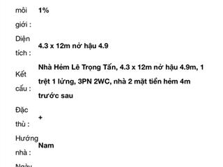 Bán nhà hẻm 12m chế lan viên tân phú dt 5m x 15m nhà c4 giá 8.79 tỷ