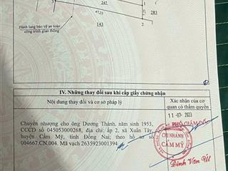 Bán đất xuân đông, cẩm mỹ  có sẵn 100m2 thổ cư  khu dân cư đông