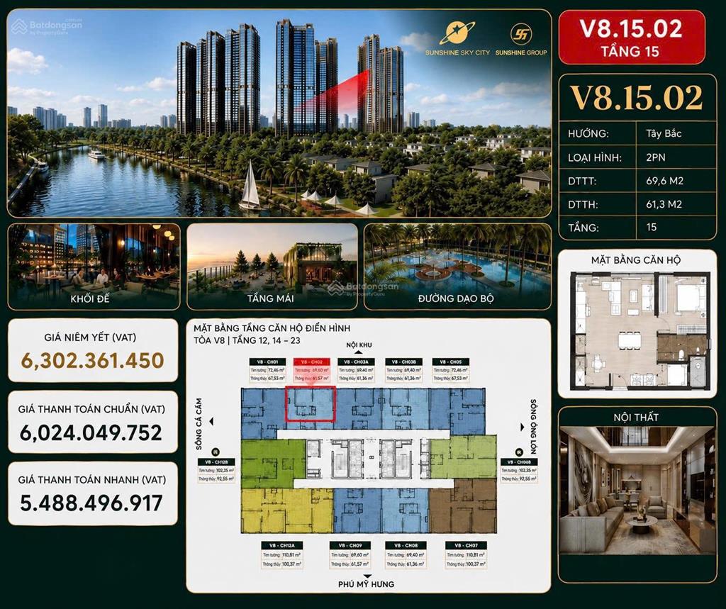 Căn hộ 3pn sunshine sky city, địa chỉ 23 phú thuận, phường tân mỹ, tp hcm, chỉ 2phút là đến pmh